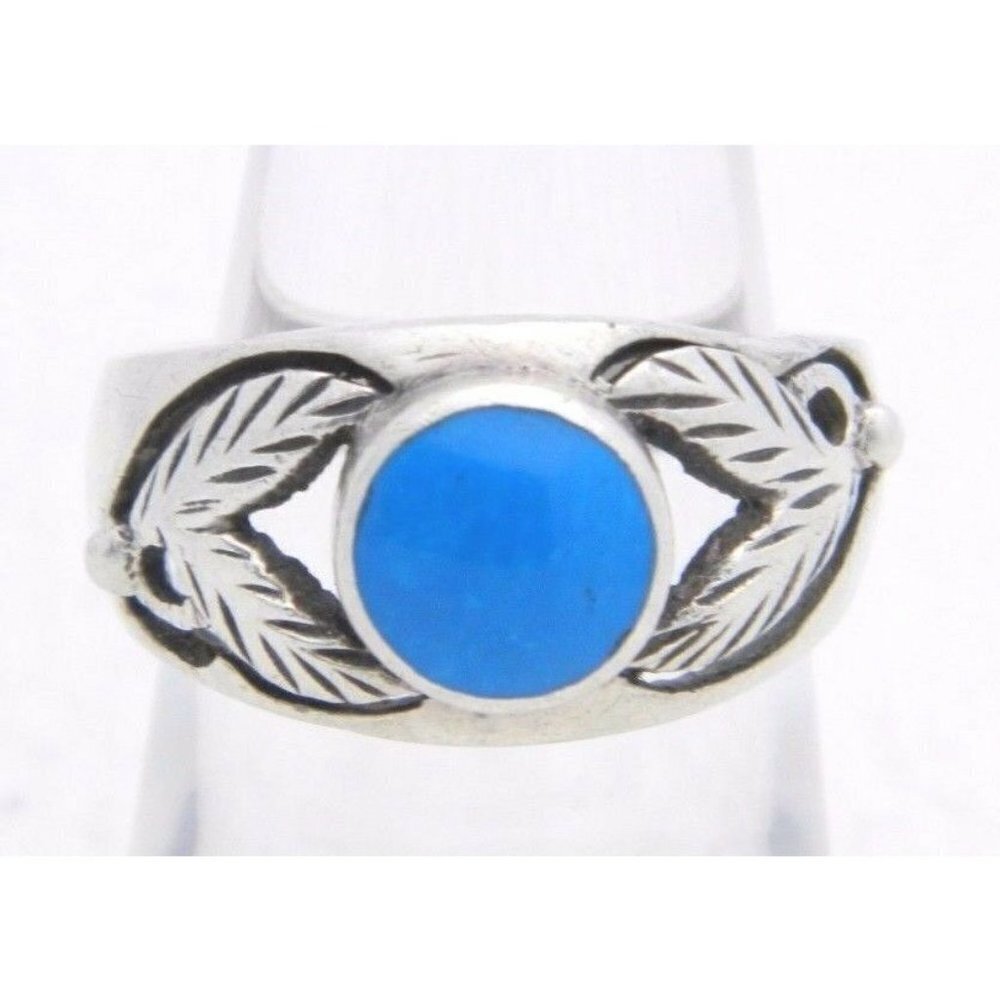 VTG .925 Sterling Silver Blue Stone Cabochon Leaf